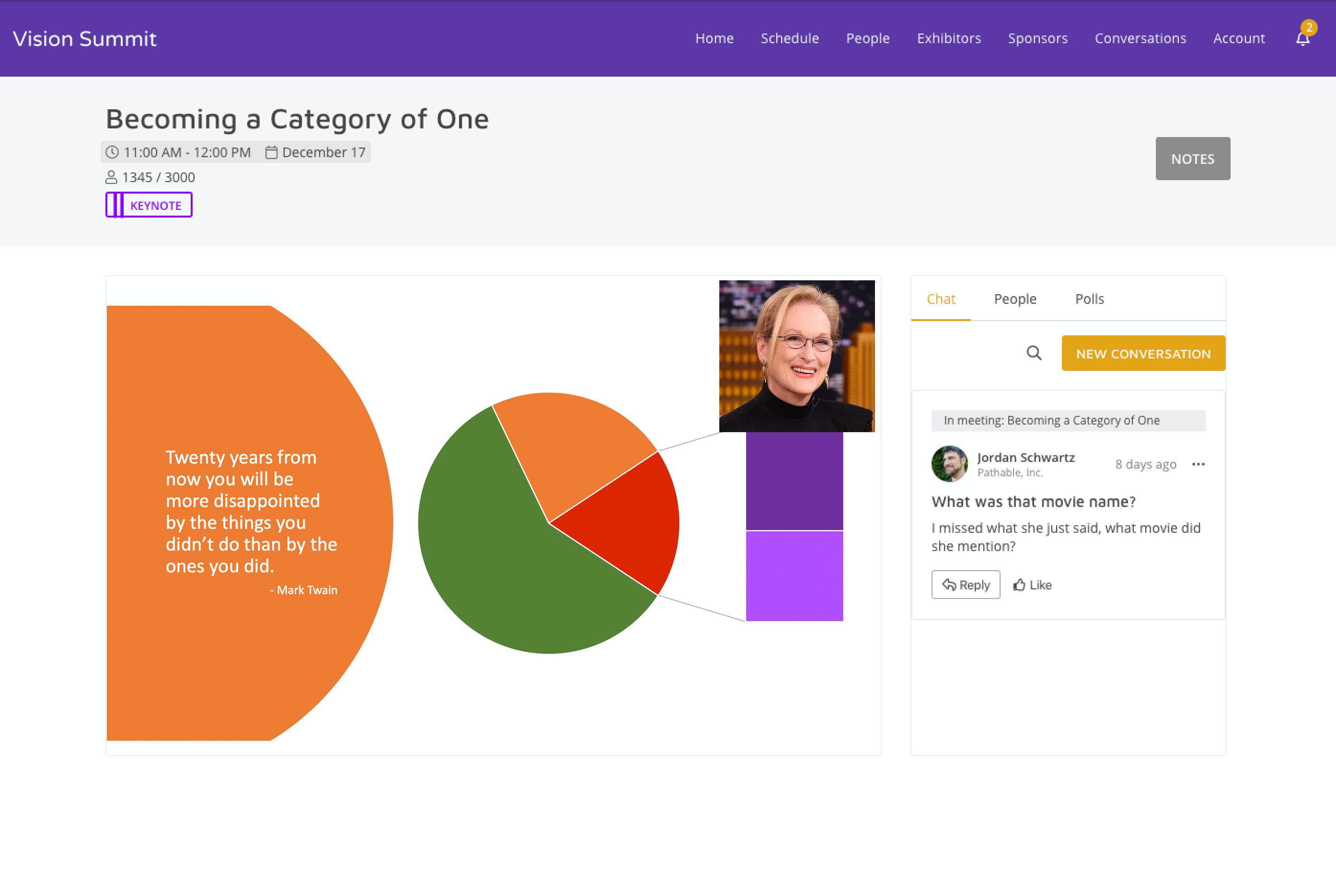 A screenshot of a webinar embedded within the Pathable page